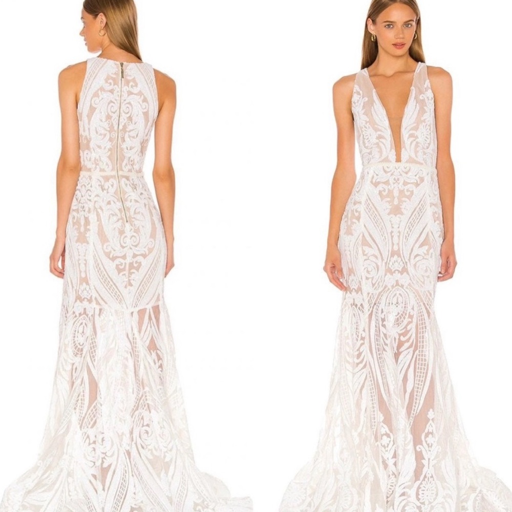 Bronx and Banco white sequined wedding dress